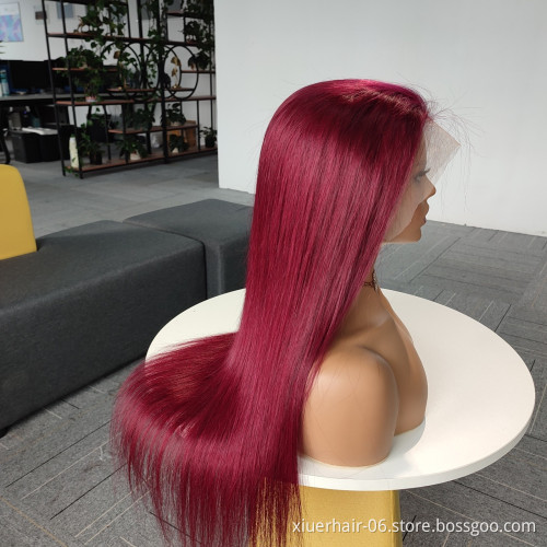 Brazilian Glueless Straight 28 30 Inch 40 Inch 1B/Red Color Human Hair Lace Front Red Wig For Black Women